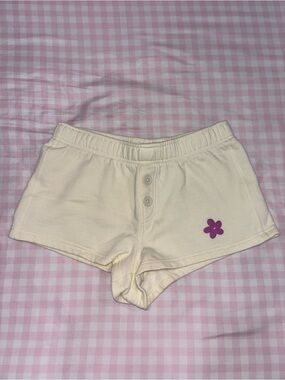 PacSun Cream Swear Shorts with Purple Flower